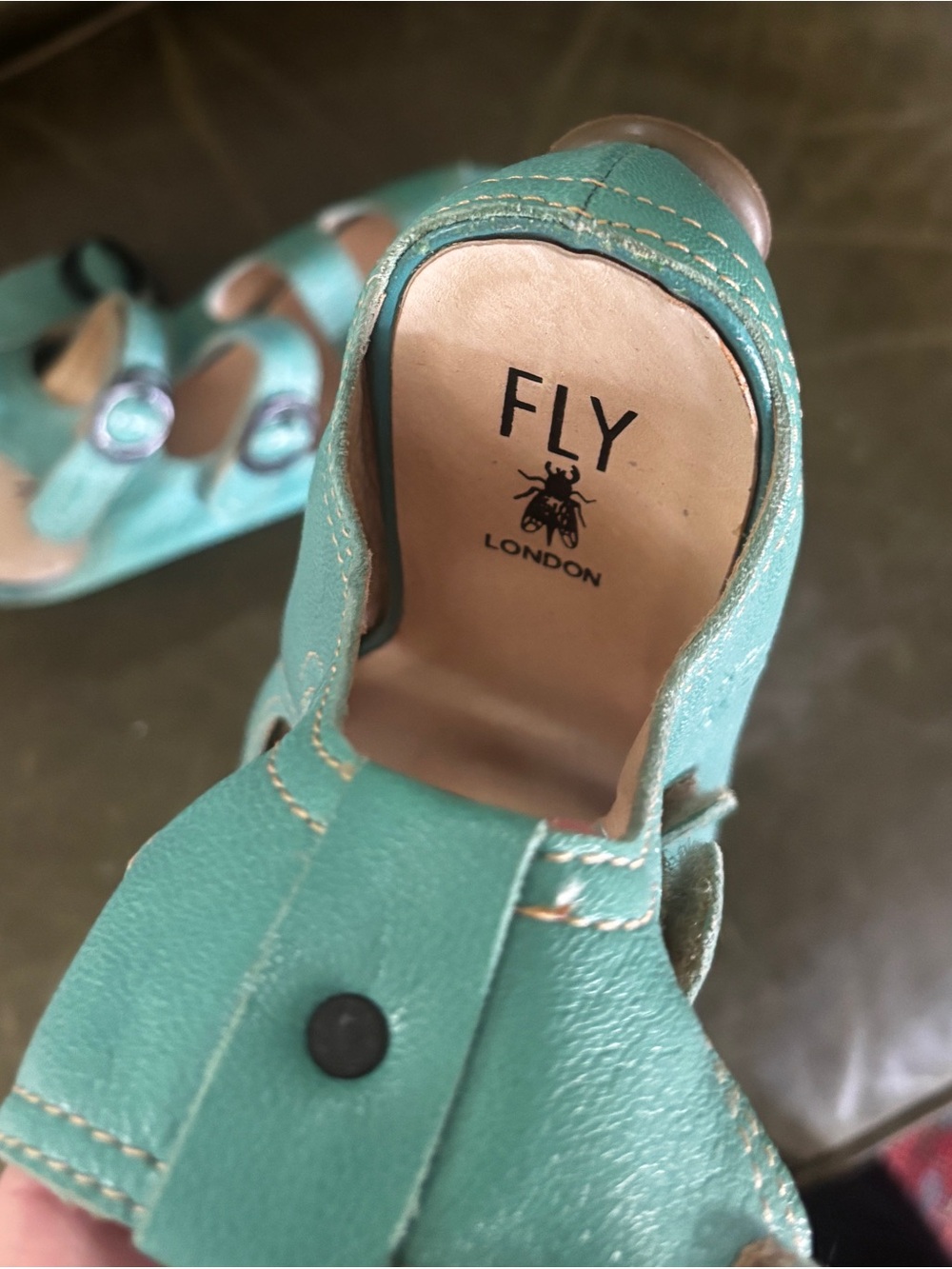Fly London Teal Leather Open-Toe Buckle Sandals - Picture 5 of 6